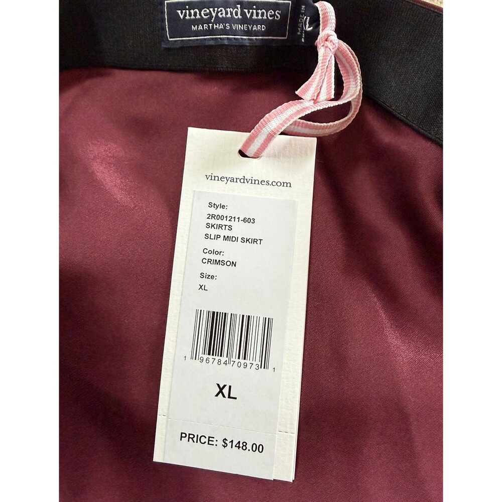NWT Vineyard Vines Plum Burgundy Silky Satin Slip Midi Skirt Sz XL - Picture 4 of 4